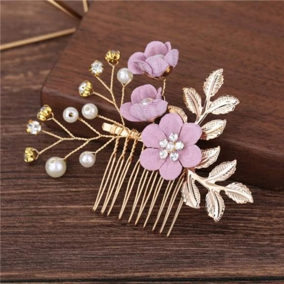 NUOBESTY 4Pcs Wedding Hair Clip Comb Handmade Bridal Hair Clip Pearl Floral main image 5